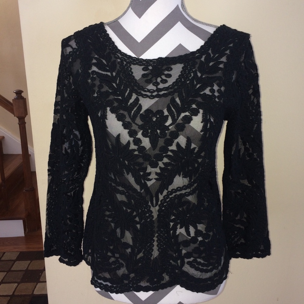 Express embroidered sheer black top